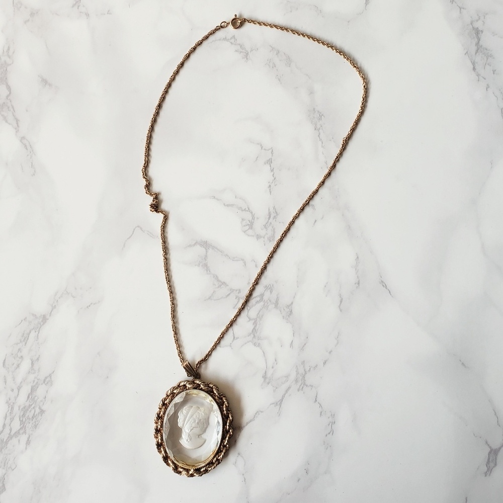 Vintage Glass Cameo Necklace